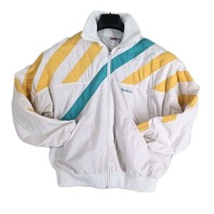 Vtg 90s Reebok Bomber Jacket Windbreaker Womens M White Green Zip Retro Y2K USA